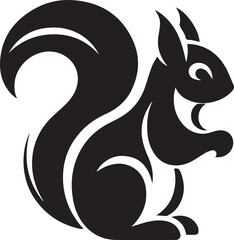 A black squirrel with a roundeye and long tail on white background