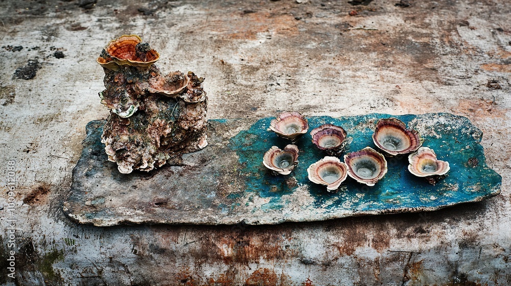 Canvas Prints Close Up of Wild Mushrooms Growing on Wood