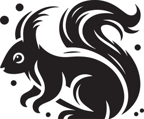 A black squirrel with a roundeye and long tail on white background