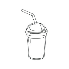 Coffee one line. Coffee in a transparent plastic glass with a straw. vector drawing. White background.
