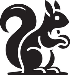 A black squirrel with a roundeye and long tail on white background