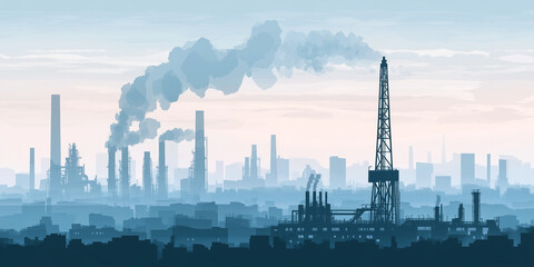 
Industrial landscape with factories, smokestacks, and pollution, depicting an urban environment and environmental impact