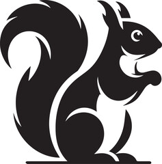 A black squirrel with a roundeye and long tail on white background