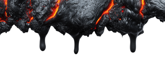 Dripping magma lava border isolated on transparent background.