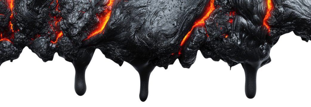 Dripping magma lava border isolated on transparent background.