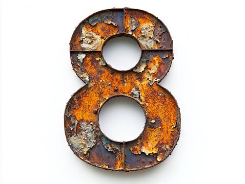 recommend clip art: A rusty metal number eight on a white background