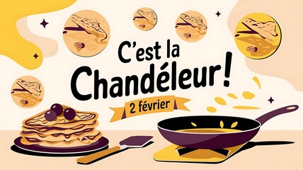 Delicious pancake celebration for Chandeleur holiday with festive elements