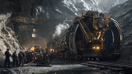 Naklejka premium Tunnel Boring Machine Emerging From a Newly Constructed Tunnel