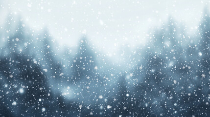 Obraz premium Snowfall in a misty forest with blurred pine trees in the background
