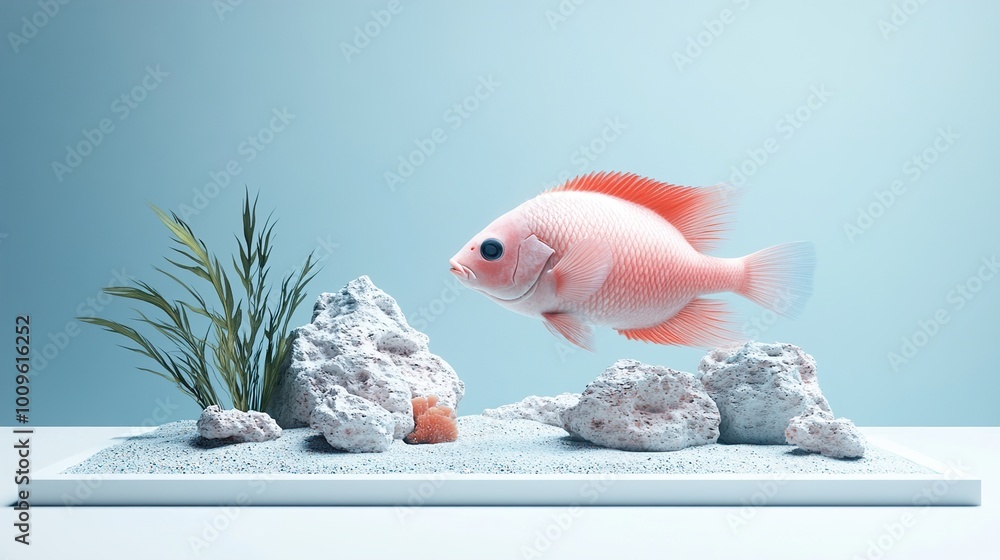 Canvas Prints Pink Fish in a Minimalist Aquarium Setting