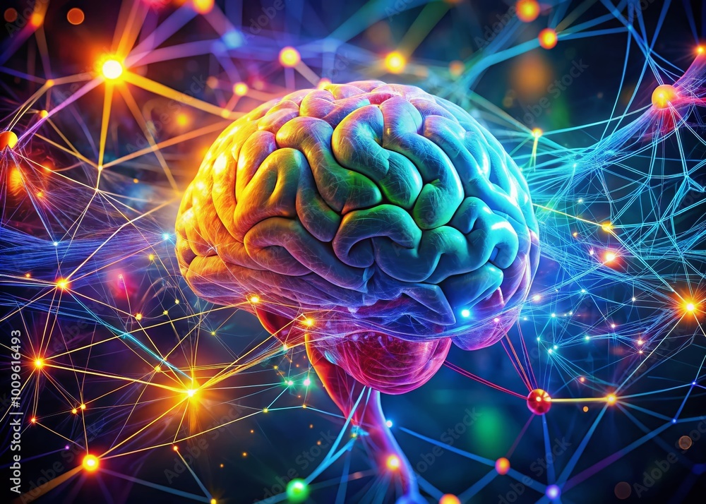 Poster abstract brain background with neural connections and vibrant colors for science and technology them