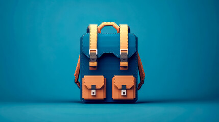 Low poly backpack standing on blue background