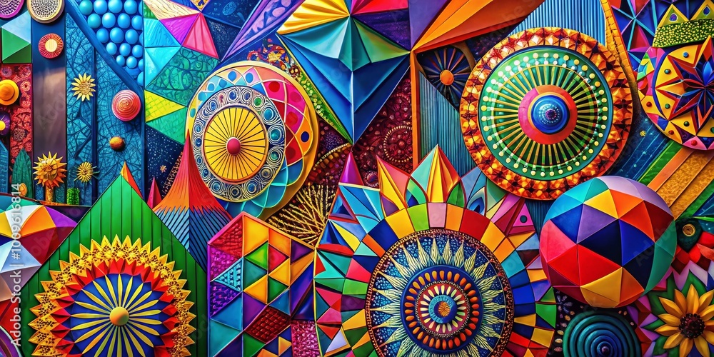 Poster Abstract colorful design with vibrant shapes and patterns creating a modern visual aesthetic