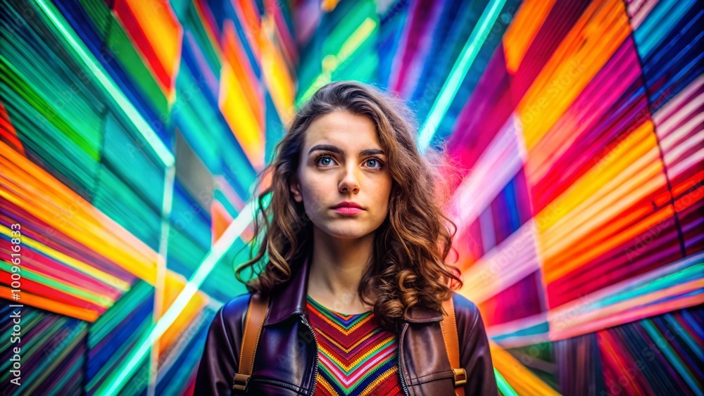 Poster abstract colorful geometric shapes with overlapping lines creating a vibrant and modern background