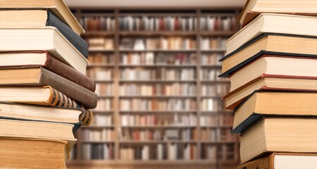 Many books at school library background