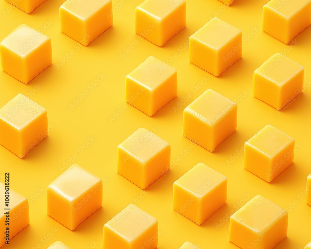 Poster abstract pattern with repeating cheese block shapes in vibrant yellow tones, cheese pattern, graphic
