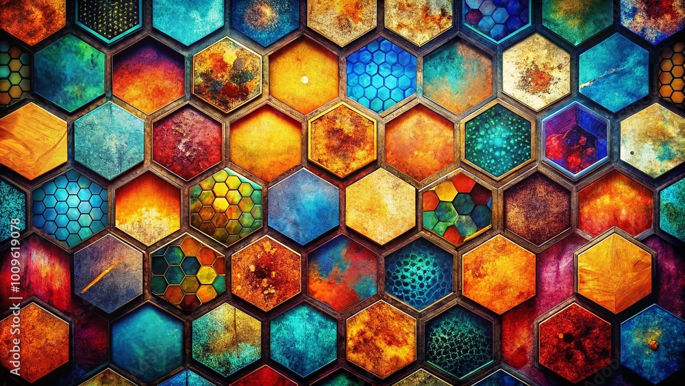 Aufkleber abstract grunge hexagon pattern with distressed texture for modern backgrounds and designs