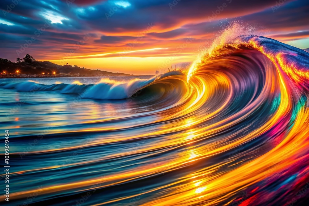 Poster Abstract Light Wave Patterns in Vibrant Colors Creating a Dynamic Visual Experience of Motion
