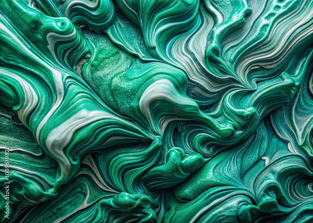 Poster Abstract Pattern in Emerald Green and Grey with Textured Layers and Fluid Shapes for Design Use