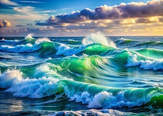 Fototapeta premium Abstract Pattern of Ocean Waves and Tides in Shades of Blue and Green for Decorative Design Use