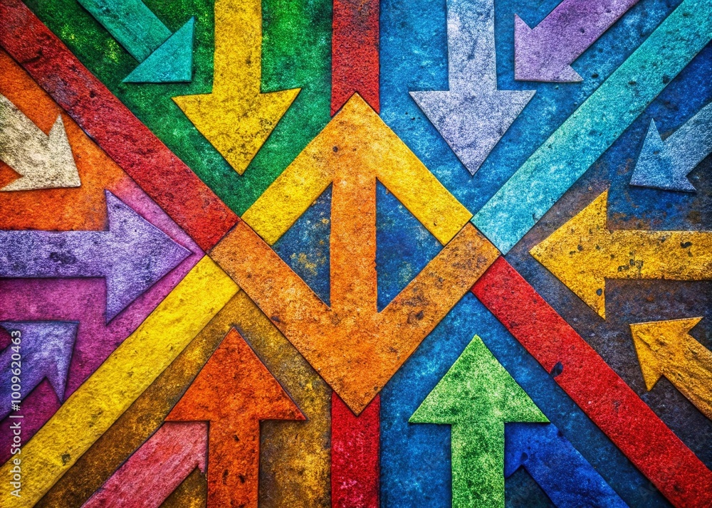 Poster abstract representation of decision-making with arrows and pathways symbolizing choices and directio