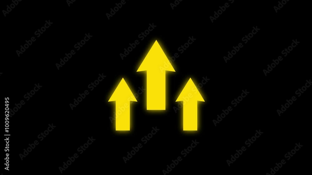 Poster glowing arrow up animation on black background. neon arrow glowing. directional sign arrow points to