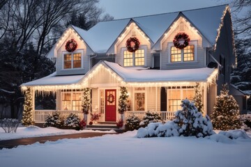 Suburban house christmas architecture decoration.