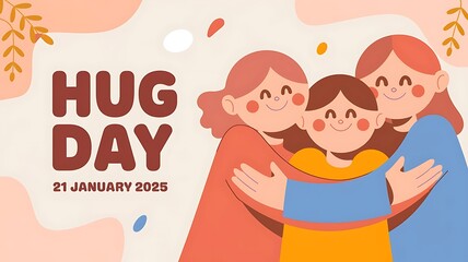 Cute National Hug Day 2025 Illustration with Smiling People Hugging