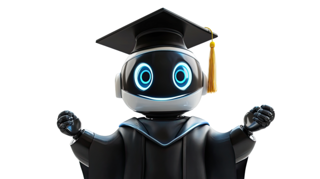 Cute cartoon owl wearing a graduation cap and holding a diploma, representing education and academic achievement