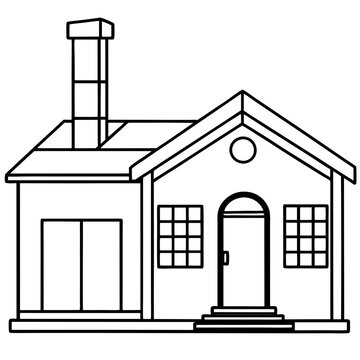recommend clip art: Workshop Building Outline with Chimney and Toys in Windows line art vector