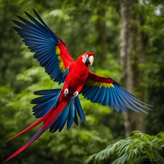 Scarlet Macaw (Ara macao) in flight, Corcovado National Park, Osa Peninsula, Costa Rica
