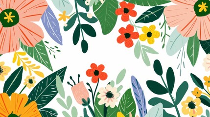 Colorful Spring Floral Elements in Hand-Drawn Doodle Style Design.