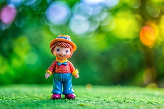 Adorable minikin figurine standing on a vibrant green surface with playful expressions and details