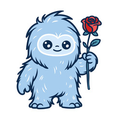 cute yeti with a rose, big foot illustration