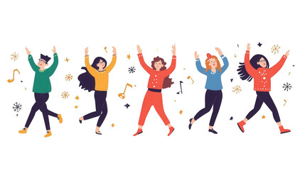 Flat Hanukkah Dancing People Icon Set for Joyous Celebrations, PNG File, Isolated on White