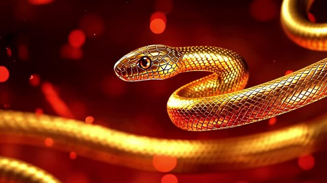 Chinese golden Snake on red background, Chinese new year 2025, Year of the snake concept Happy New Year design 4k video