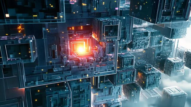  Futuristic Cube Structures with Glowing Core and Sci-Fi Design
