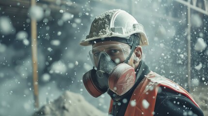 worker with helmet and mask in an industry