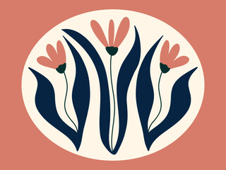 Pink flowers on beige background. Plants, spring, bright colors, holidays, gifts. Vector illustration