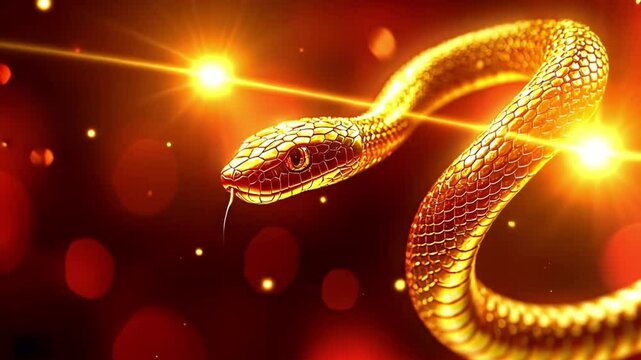 Chinese golden Snake on red background, Chinese new year 2025, Year of the snake concept Happy New Year design 4k video