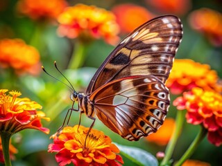 Obraz premium Beautiful butterfly with intricate brown wings perched on a vibrant flower in a natural setting