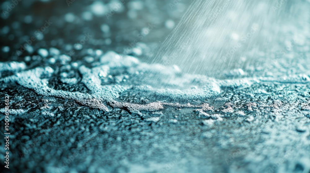 Poster abstract close-up of water splashing across a textured surface, showcasing bubbles and highlights fo