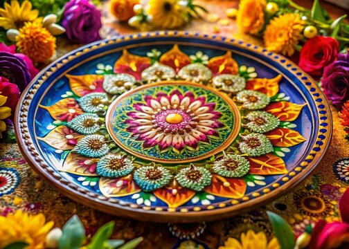 Beautiful Hostia on a Decorative Plate with Elegant Floral Design for Religious Celebrations and Events