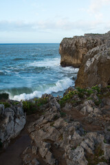 Ocean with waves at Bufones de Pria, Llanes, Asturias, Spain