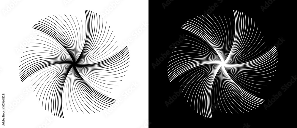 Poster circle with transition line elements. abstract geometric art line background like flower. black shap