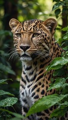 Obraz premium Leopard in Profile with Rosette Spots in Jungle Setting