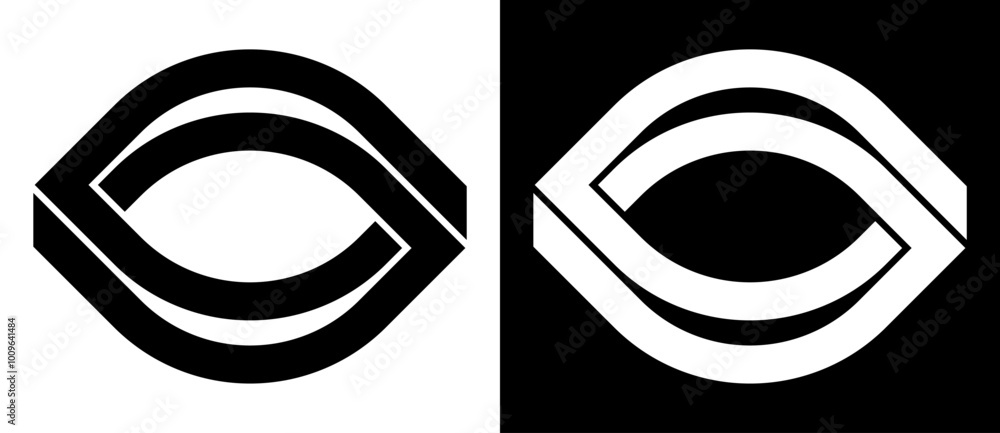 Poster symmetry art lines in eye shape as symbol, logo or icon. black shape on a white background and the s