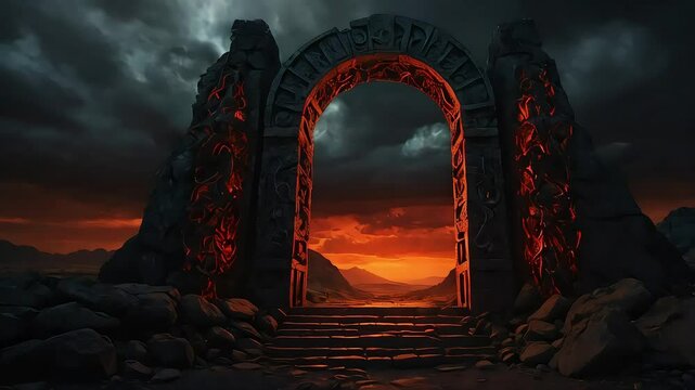 hell's gate with fire in the night