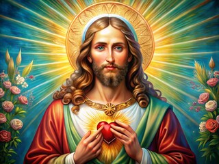 Fototapeta premium Beautiful Sacred Heart of Jesus Printable Artwork for Religious and Spiritual Home Decor Purposes