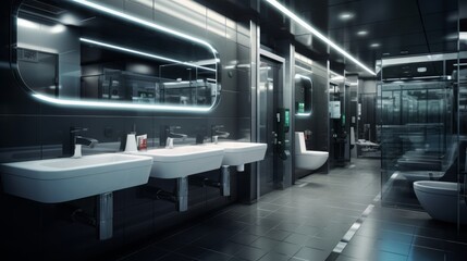 Fototapeta premium Airport Toilets, Bathroom, restrooms, Bathroom in Hong Kong airport, clean Toilets, Toilets design Mirror in the bathroom Airport Toilets sink.